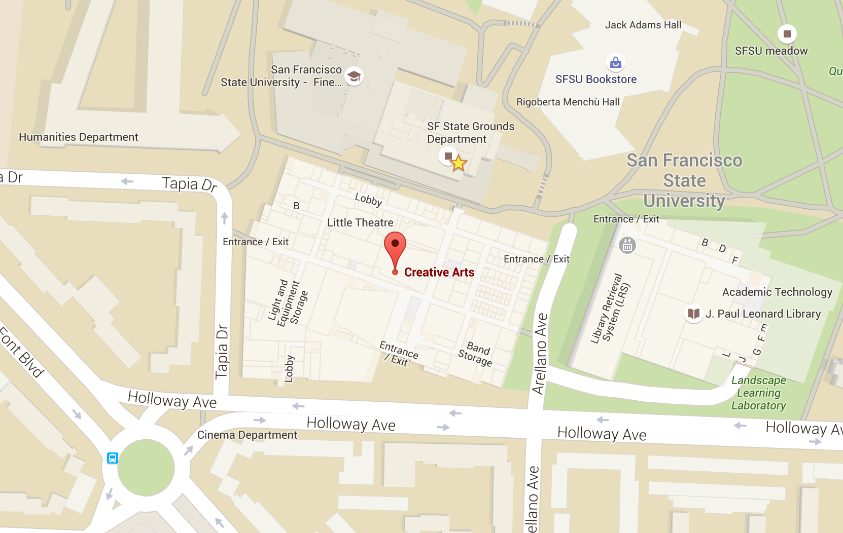 Google map of Creative Arts Building on campus