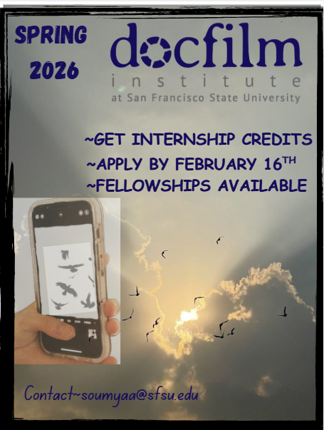 Poster of sun shining through clouds with smart phone taking a picture of birds with logos and text