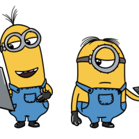 Minions holding computers standing on a line